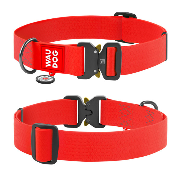 Ошейник для собак водостойкий WAUDOG Waterproof c QR паспортом, металлическая пряжка-фастекс, Ш 40 мм, Длинна 46-70 см, красный
