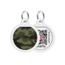 Адресник для собак та котів металічний WAUDOG Smart ID з QR паспортом, малюнок "Камо зелений", круг, Д 25 мм