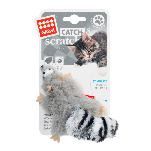Іграшка для котів Єнот з котячої м'ятою GiGwi Catch & scratch штучне хутро, котяча м'ята, 8 см
