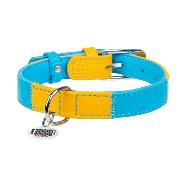 Нашийник для собак шкіряний WAUDOG Glamour з QR паспортом, "Colors of freedom", L, Ш 25 мм, Дов 38-49 см