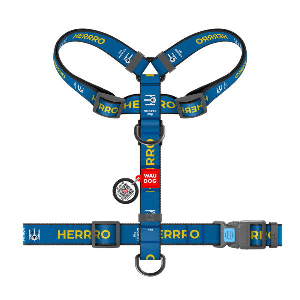 Шлея для собак анатомічна H-подібна з QR-паспортом, матеріал нейлон, малюнок "Патрон", пластиковий фастекс, розмір S, Ш 15 мм, А 30-40, В 30-50