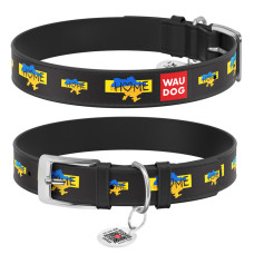 Нашийник для собак шкіряний WAUDOG Design з QR паспортом, малюнок "Дім", XXS, Ш 12 мм, Дов 18-24 см, чорний