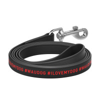 Поводок для собак кожаный WAUDOG Design, рисунок "я люблю свою собаку", Ш 18 мм, Дов 122 см черный