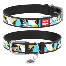 Нашийник WAUDOG Design з малюнком "Абстракція", преміум шкіра, металева пряжка (ширина 12 мм, довжина 21-29 см) чорний
