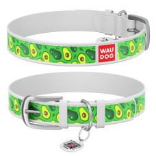 Нашийник WAUDOG Design з малюнком "Авокадо", преміум шкіра, металева пряжка (ширина 35 мм, довжина 46-60 см) білий