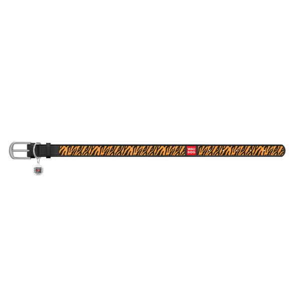 Нашийник WAUDOG Design з малюнком "Тигр", преміум шкіра, металева пряжка (ширина 12 мм, довжина 19-25 см) чорний