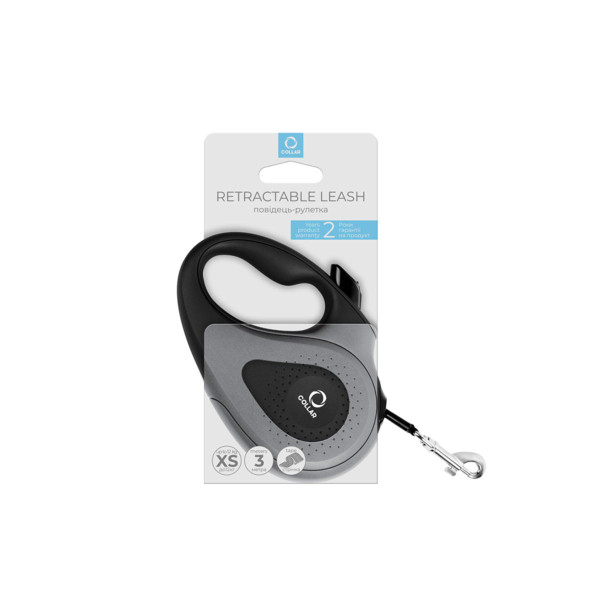 Повідець-рулетка CoLLaR для собак, розмір XS, 12 кг, 3 м, стрічка чорний