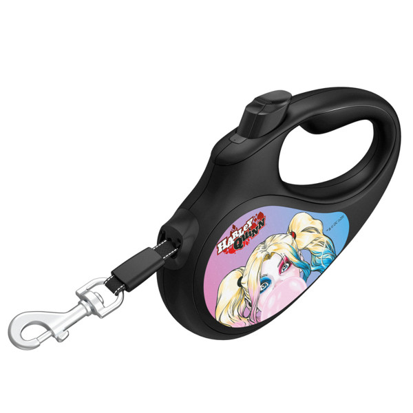 Повідець-рулетка для собак WAUDOG R-leash, малюнок "Харлі Квін", S, до 15 кг, 5 м, світловідбиваюча стрічка чорний