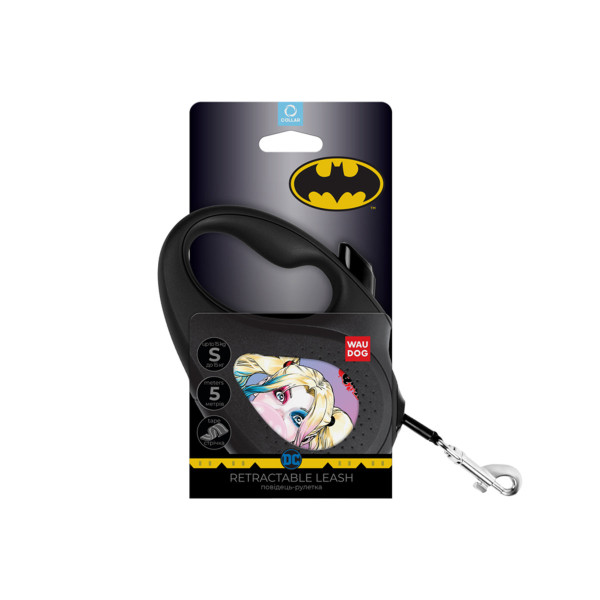 Повідець-рулетка для собак WAUDOG R-leash, малюнок "Харлі Квін", S, до 15 кг, 5 м, світловідбиваюча стрічка чорний