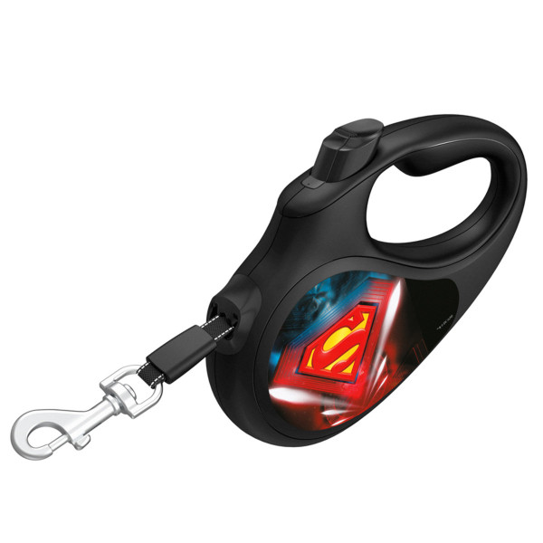 Повідець-рулетка для собак WAUDOG R-leash, малюнок "Супермен Лого", XS, до 12 кг, 3 м, світловідбиваюча стрічка чорний