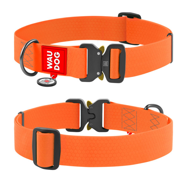 Ошейник для собак водостойкий WAUDOG Waterproof c QR паспортом, металлическая пряжка-фастекс, Ш 40 мм, Длинна 46-70 см, оранжевый