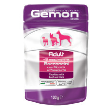 Вологий корм для собак Gemon Dog Wet Adult шматочки з яловичиною та шинкою, 100 г