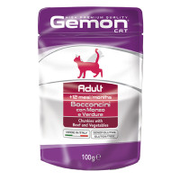 Вологий корм для котів Gemon Cat Wet Adult шматочки з яловичиною та овочами, 100 г