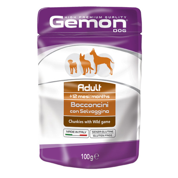 Вологий корм для собак Gemon Dog Wet Adult шматочки з м'ясом диких тварин, 100 г
