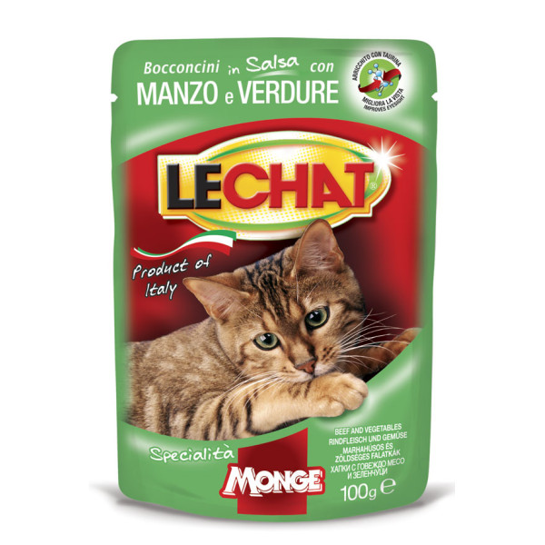 Вологий корм для котів Monge LC Cat Wet Adult яловичина з овочами, 100 г
