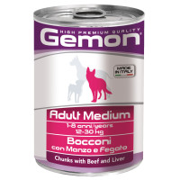 Вологий корм для собак Gemon Dog Wet Medium Adult шматочки з яловичиною та печінкою, 415 г