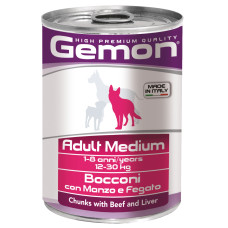 Вологий корм для собак Gemon Dog Wet Medium Adult шматочки з яловичиною та печінкою, 415 г