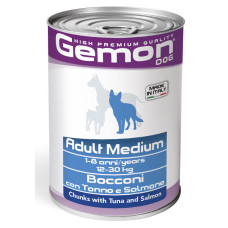 Вологий корм для собак Gemon Dog Wet Medium Adult шматочки з тунцем та лососем, 415 г