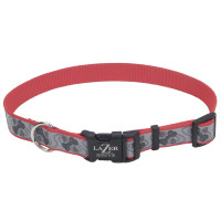 Coastal Lazer Brite Reflective Collar КОСТАЛ ЛАЗЕР БРАЙТ световозвращающий ошейник для собак, 1.6х30-46см, Красный с косточками см., 1,6х30-46 см см.