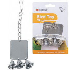 Flamingo Mirror+3Bells ФЛАМІНГО КВАДРАТНЕ ДЗЕРКАЛО З ДЗВІНОЧКАМИ іграшка для папуг , 7х8 см см.