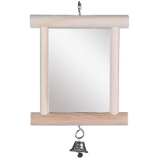 Flamingo Wooden Mirror ФЛАМІНГО ДЗЕРКАЛО у дерев’яній рамі з дзвіночком, іграшка для птахів , 13х10 см см.