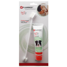 Flamingo Petcare Toothpaste + Toothbrush ФЛАМІНГО ЗУБНА ПАСТА ТА ЗУБНА ЩІТКА для собак, набір , 0.085 кг.