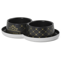 Moderna Double Trendy Dinner Luxurious МОДЕРНАЯ ЛАКШЕРИЗ двойная миска для кошек, 2х350мл, Черный л., 2х350мл, диаметр 10см см., 0.7 л.
