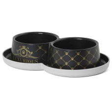 Moderna Double Trendy Dinner Luxurious МОДЕРНА ЛАКШЕРІЗ подвійна миска для котів, 2х350мл , Чорний л., 2х350мл, діаметр 10см см., 0.7 л.