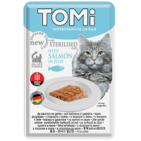 TOMi Sterilised Salmon in Jelly ТОМ СТЕРИЛАЙЗИД ЛОСЬ В ЖЕЛЕ консервы для стерилизованных кошек, влажный корм, пауч 85г 0.085 кг.