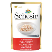 Schesir Chicken Seabass ШЕЗІР КУРЯЧЕ ФІЛЕ З МОРСЬКИМ ОКУНЕМ в желе натуральні консерви для котів, вологий корм, пауч 85г , 0.085 кг.