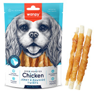 Wanpy Chicken Jerky &amp; Rawhide Twists ВАНПИ ПАЛОЧКА С ВЯЛЕНЫМ КУРКОМ лакомство для собак 0.1 кг.