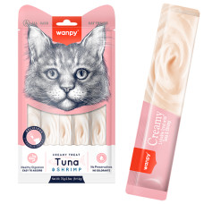 Wanpy Creamy Lickable Treats Tuna & Shrimp ВАНПІ ТУНЕЦЬ З КРЕВЕТКАМИ рідкі ласощі для котів , 0.07 кг., в пакунку 5 стіків по 14 г см.