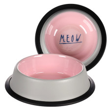 Flamingo Nell Antislip ФЛАМІНГО АНТИСЛІП емальована миска для котів 200мл , 0.2 л., Рожевий - сірий л.