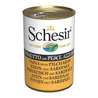 Schesir Tuna with Pilchards ШЕЗІР ТУНЕЦЬ З САРДИНОЮ в желе натуральні консерви для котів, вологий корм, банка 140г , 0.14 кг.