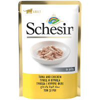 Schesir Tuna and Chicken ШЕЗІР ТУНЕЦЬ З КУРЯЧИМ ФІЛЕ в желе натуральні консерви для котів, вологий корм, пауч 85г , 0.085 кг.