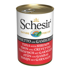 Schesir Tuna with Shrimps ШЕЗІР ТУНЕЦЬ З КРЕВЕТКАМИ в желе натуральні консерви для котів, вологий корм, банка 140г , 0.14 кг.