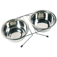 Flamingo Dinner Set ФЛАМИНГО ДИНЕР СЕТ 2 миски на подставке для собак, нержавеющая сталь, d=9-13 см см., 0.38 л.