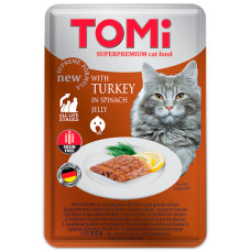 TOMi Turkey In Spinach Jelly ТОМІ ІНДИЧКА В ШПИНАТНОМУ ЖЕЛЕ консерви для котів, вологий корм, пауч 100г , 0.1 кг.