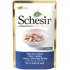 Schesir Tuna with Seabass ШЕЗІР ТУНЕЦЬ З МОРСЬКИМ ОКУНЕМ в желе натуральні консерви для котів, вологий корм, пауч 85г , 0.085 кг.