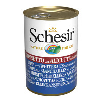 Schesir Tuna with Whitebaits ШЕЗІР ТУНЕЦЬ З АНЧОУСАМИ в бульйоні натуральні консерви для котів, вологий корм, банка 140г , 0.14 кг.
