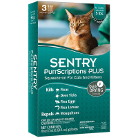 Sentry PurrScriptions Plus СЕНТРІ ПУРРСКРИПШНС ПЛЮС краплі від бліх, кліщів, комарів для котів вагою до 2.2кг , до 2,2кг, 0,7мл, 3 шт/пак (ціна за піпетку) л.