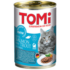 TOMi Salmon Trout ТОМІ ЛОСОСЬ ФОРЕЛЬ консерви для котів, вологий корм, банка 400г , 0.4 кг.