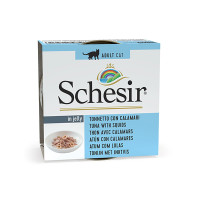 Schesir Tuna with Squid ШЕЗІР ТУНЕЦЬ З КАЛЬМАРОМ в желе натуральні консерви для котів, вологий корм, банка 85г , 0.085 кг.