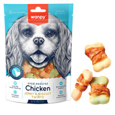 Wanpy Chicken Jerky & Biscuit Twists ВАНПІ БІСКВІТ З В’ЯЛЕНОЮ КУРКОЮ печиво, ласощі для собак , 0.1 кг.