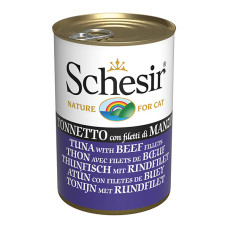 Schesir Tuna with Beef Fillets ШЕЗІР ТУНЕЦЬ З ФІЛЕ ЯЛОВИЧИНИ в желе натуральні консерви для котів, вологий корм, банка 140г , 0.14 кг.