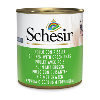 Schesir Chicken With Green Peas ШЕЗІР КУРКА З ЗЕЛЕНИМ ГОРОШКОМ в желе натуральні консерви для собак, вологий корм, банка 285г , 0.285 кг.
