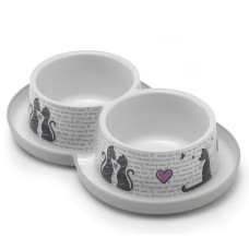 Moderna Double Trendy Dinner Cats in Love МОДЕРНА ЗАКОХАНІ КОТИ подвійна миска для котів, 2х350мл , 2х350 мл, діаметр 10см см., Білий см.