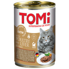 TOMi Рoultry Liver ТОМІ ПТИЦЯ ПЕЧІНКА консерви для котів, вологий корм, банка 400г , 0.4 кг.