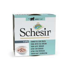 Schesir Tuna with Dorada ШЕЗІР ТУНЕЦЬ З ДОРАДОЮ в желе натуральні консерви для котів, вологий корм, банка 85г , 0.085 кг.