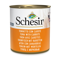 Schesir Tuna With Carrots ШЕЗІР ТУНЕЦЬ З МОРКВОЮ в желе натуральні консерви для собак, вологий корм, банка 285г , 0.285 кг.